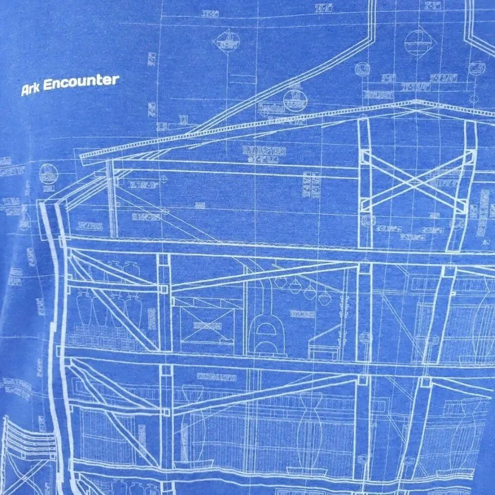 Noahs Ark T Shirt Mens Size XL Blue Construction Plans Christian Ark Encounter